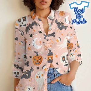Custom-3D-Halloween-Pattern-Linen-Shirt-For-Woman-1