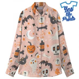Custom-3D-Halloween-Pattern-Linen-Shirt-For-Woman