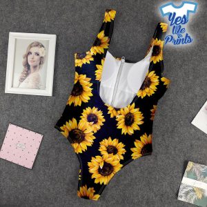 Sunflowers-In-Black-3D-One-Piece-Swimsuit-1
