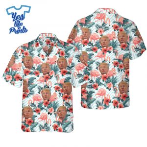 Funny-Trump-Face-Trump-Flamingos-Tropical-Flower-Hawaiian-Shirt