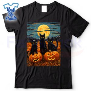 Black-Cat-Halloween-Cat-Lovers-Starry-Night-Cat-Van-Gogh-Cat-Shirt