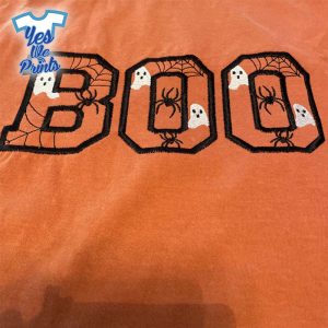 Boo-Text-Web-Spider-and-Ghosts-Pattern-Fall-Spooky-Season-Halloween-Embroidered-Shirt-2