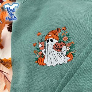Cute-Ghost-With-Ice-Coffee-and-Pumpkin-Spooky-Season-Halloween-Embroidered-Shirt-1