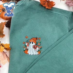 Cute-Ghost-With-Ice-Coffee-and-Pumpkin-Spooky-Season-Halloween-Embroidered-Shirt