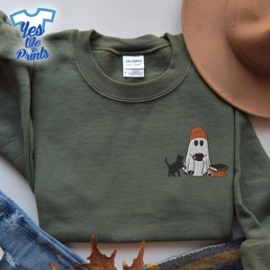 Ghost-Drinking-Coffee-With-Black-Cat-Spooky-Season-Halloween-Embroidered-Shirt