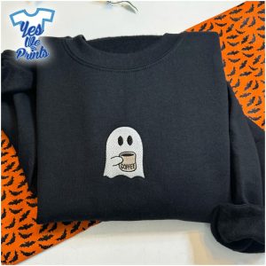 Little-Ghost-with-Hot-Coffee-Funny-Halloween-Embroidered-Shirt