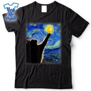 Van-Gogh-Starry-Night-Cat-Classic-Fit-Cat-LoverMomDad-Black-Crew-Neck-Shirt
