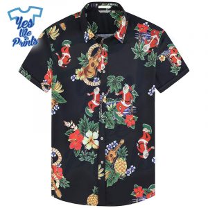Black-Santa-Unique-Pattern-Hawaiian-Christmas-Shirt-Beach-Tropical-Button-Up-Shirts