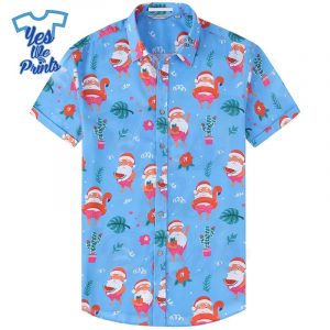 Blue-Santa-Unique-Pattern-Hawaiian-Christmas-Shirt-Beach-Tropical-Button-Up-Shirts
