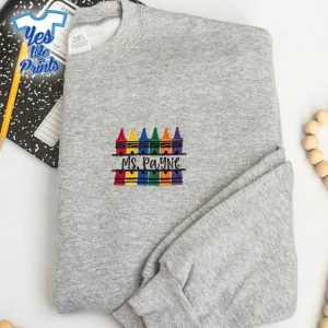 Custom-Teacher-Name-Colorful-Crayons-Personalized-Embroidered-Shirt