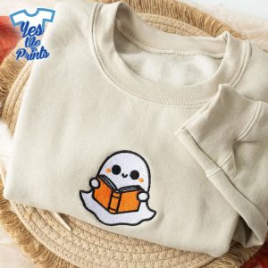 Cute-Bookworm-Ghost-Halloween-Embroidered-Shirt-1