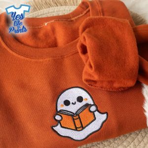Cute-Bookworm-Ghost-Halloween-Embroidered-Shirt