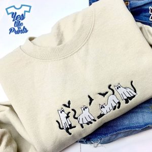 Cute-Ghost-Black-Cats-Halloween-Embroidered-Shirt-1