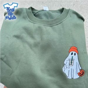 Cute-Ghost-Drinking-Milk-Tea-Halloween-Embroidered-Shirt-1