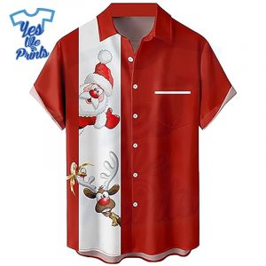 Funny-Santa-and-Reindeer-White-Stripes-Hawaiian-Christmas-Shirt-Beach-Tropical-Button-Up-Shirts
