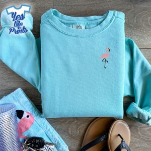 Pink-Flamingo-Beach-Lovers-Gift-Embroidered-Shirt