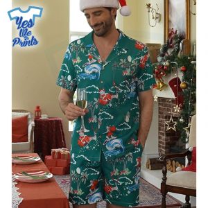 Santa-Surfing-Green-Hawaiian-Christmas-Shirt-Beach-Tropical-Button-Up-Shirts-1