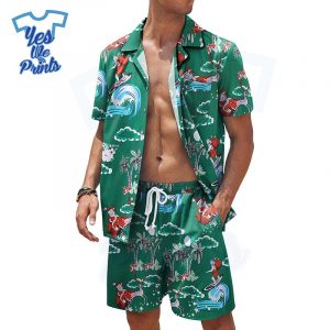 Santa-Surfing-Green-Hawaiian-Christmas-Shirt-Beach-Tropical-Button-Up-Shirts