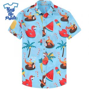 Xmas-Blue-Santa-Unique-Pattern-Hawaiian-Christmas-Shirt-Beach-Tropical-Button-Up-Shirts