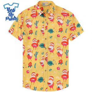 Xmas-Yellow-Santa-Unique-Pattern-Hawaiian-Christmas-Shirt-Beach-Tropical-Button-Up-Shirts