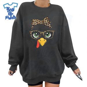 Leopard-Print-Thanksgiving-Turkey-Face-Glasses-Girls-Shirt
