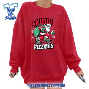 Retro-Skibidi-Rizzmas-Santa-Clause-Skating-Board-Xmas-Shirt