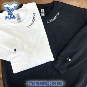 Custom-Roman-Numerals-Date-on-Neckline-Initial-on-Sleeve-Couple-Matching-Personalized-Embroidered-Shirt