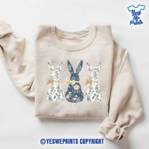 Floral-Blue-Bunny-Shirt,-Cute-Easter-Bow-Trendy-Bunny-Coquette-1