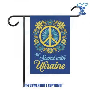 Stand-With-Ukraine-Yard-Flag,-Support-Ukraine-Garden-Banner,-Outdoor-Decor,-Political-Signs,-Peace-Vibe,-Sunflower,-Anti-Putin,-Anti-Trump