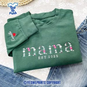 Embroidered-Mama-Sweatshirt-with-Floral-Letter,-Custom-Your-Nickname-Shirt-with-Kid's-Name-on-Sleeve,-Mother's-Day-Gifts-1
