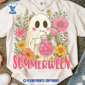 Ghost-Summer-Halloween-Shirt,-Retro-Summer-Summerween-Cocktail-Ghost